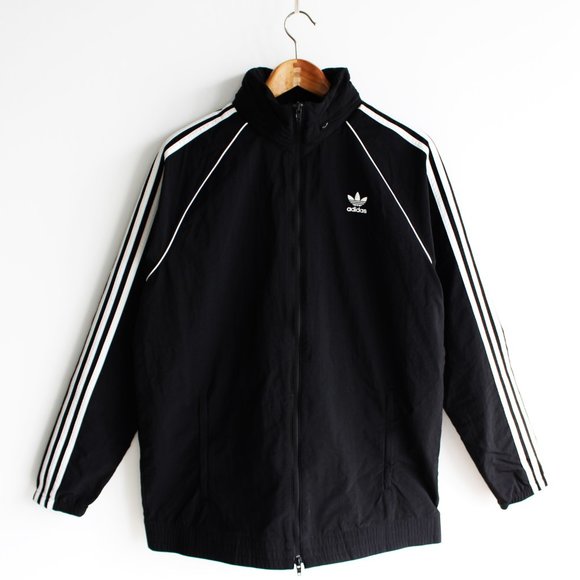 Adidas Black & White Striped Windbreaker Jacket - Picture 2 of 9
